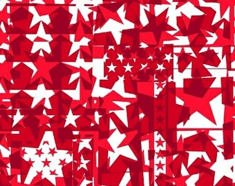 U.S.A. - Star Collage in Red - White Stars Cotton Quilt Fabric - Whistler Studios and Windham Fabrics - 40331-3 (W2616)