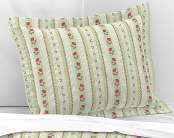 Rococo Stripe Pillow Shams, Green Stripe Pillow Shams, Romantic Bedding, Vintage Style Bedding