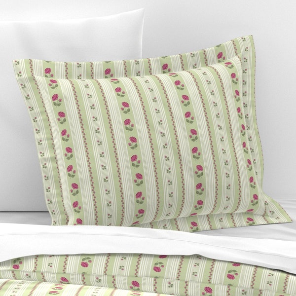 Rococo Stripe Pillow Shams, Green Stripe Pillow Shams, Romantic Bedding, Vintage Style Bedding