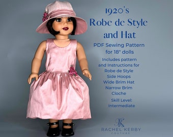 1920's Robe De Style and Cloche Hat PDF Sewing Doll Pattern to Fit 18inch Dolls, such as American Girl