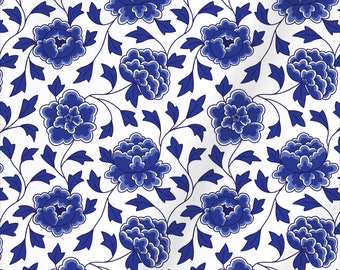 Indigo Blue 18th Century "Ginger Jar" Inspired Extra Wide 116" Italian Cotton Sateen Fabric