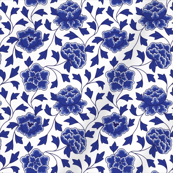 Indigo Blue 18th Century "Ginger Jar" Inspired Extra Wide 116" Italian Cotton Sateen Fabric