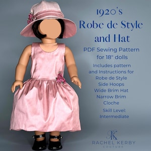 1920&#39;s Robe De Style and Cloche Hat PDF Sewing Doll Pattern to Fit 18inch Dolls