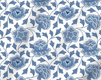 French Blue 18th Century "Ginger Jar" Inspired Extra Wide 116" Italian Cotton Sateen Fabric