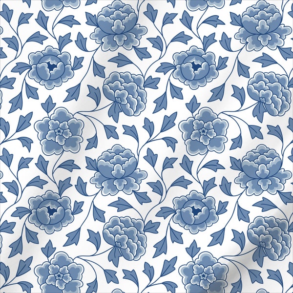 French Blue 18th Century "Ginger Jar" Inspired Extra Wide 116" Italian Cotton Sateen Fabric