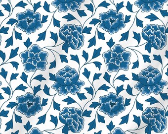 Blue 18th Century "Ginger Jar" Inspired Extra Wide 116" Italian Cotton Sateen Fabric