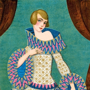 Fabric Panel; Art Deco Fashion Illustration Vintage Fashion. Craft/ Quilting block  100% Cotton/ Applique