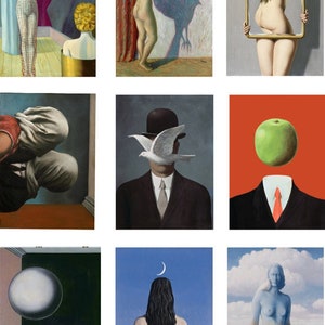 Fabric Panels x 9 Panels Rene Magritte Surrealistische Kunst-Panels Kunst Handwerk / Quilten / 100% Baumwolle / Applikation