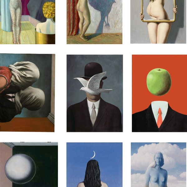 Fabric Panels x 9  Panels Rene Magritte  Surrealist Art Panels  Art Craft/ Quilting/ 100% Cotton/  Applique