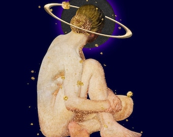 Fabric Panel Angel Fabric Winged Figure  night sky  painting Craft Quilting 100% Cotton Applique  sewing, quilting