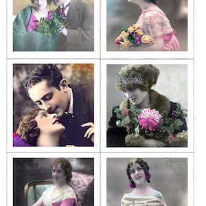 Fabric Panel Set of 6 Vintage Photographs Panels /Altered Art/ Cards Craft/ Quilting/ 100% Cotton/ Applique