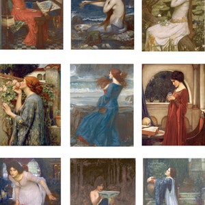 Fabric Panels x 9 panels  John Waterhouse paintings, Pre-Raphaelite Art  Quilting, 100% cotton, Applique, Craft,cross stitch pattern