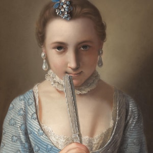 Fabric Panel old master portrait Young Lady with Fan by Pietro Antonio More  Portrait quilting  fabric  Blocks 100% cotton  .