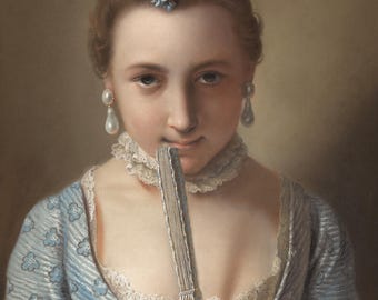 Fabric Panel old master portrait Young Lady with Fan by Pietro Antonio More  Portrait quilting  fabric  Blocks 100% cotton  .