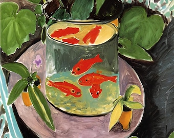 Fabric Panels; Henri Matisse Goldfish bowel fabric  panel Quilting blocks 100% Cotton Applique patches