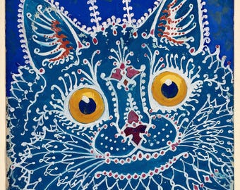 fabric panel Block, Loui Wainwright Cats  Painting Fabric Bloc, fabric panel Blue
