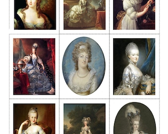 Fabric Panel/Fabric Block/ Marie Antoinette Portraits/ ATC/ Set of 9 Panels /Altered Art/ Cards Craft/ Quilting/ 100% Cotton/ Applique