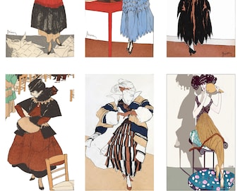 Fabric Panels x 6 Art Deco Ladies Gazette Du Bon Ton  Vintage Fashion fabric  Quilting/ Crafts/ 100% Cotton/ Applique