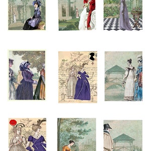 Lot de 9 panneaux de tissu, Jane Austen, Regency, journal ATC 100 % coton, blocs de courtepointe artisanale, patchs appliqués,