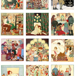Fabric Panels /Christmas Fabric Panel vintage images set of 12 Christmas panels 100% cotton Christmas fabric,santa fabric