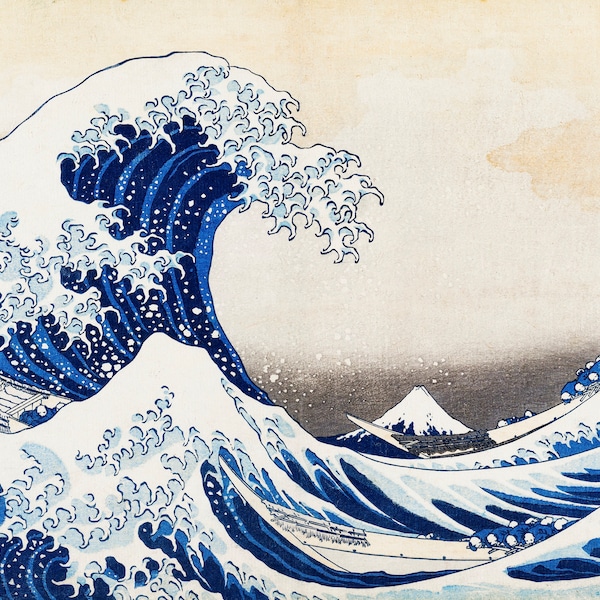 Stoffen panelen; Vintage Japans The Great Wave Katsushika Hokusai-houtblok Knutselen/quilten/100% katoen/appliqué