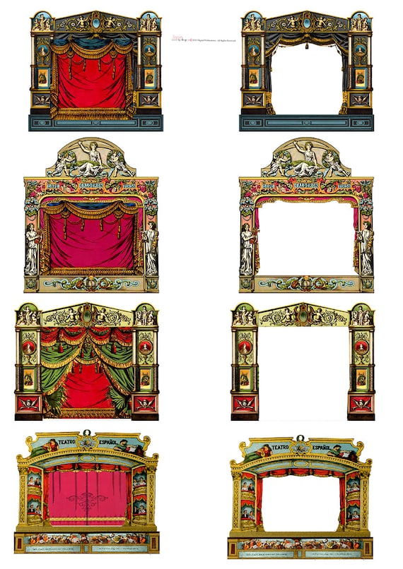 Victorian Paper Theatre Set  SteamPunk ATC/ Altered Art/ Cards Craft/  Digital