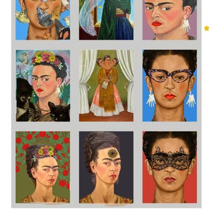 Fabric Panels x 9  Panels in Style of  Frieda Kahlo  Altered Art  Panels Craft/ Quilting/ 100% Cotton/  Applique