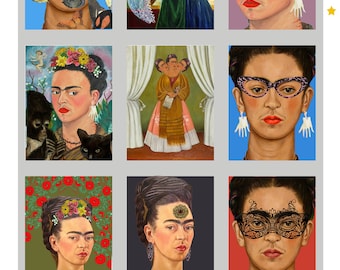 Fabric Panels x 9  Panels in Style of  Frieda Kahlo  Altered Art  Panels Craft/ Quilting/ 100% Cotton/  Applique