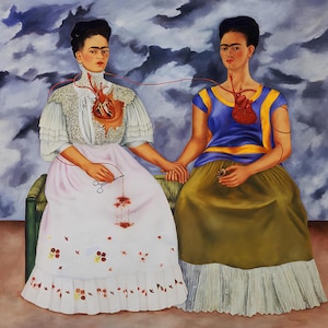 Tygpanel Porträtt av Frida Kahlo Två Friedas självporträtt tygblock Hantverk Quiltning 100 % bomull Applikation