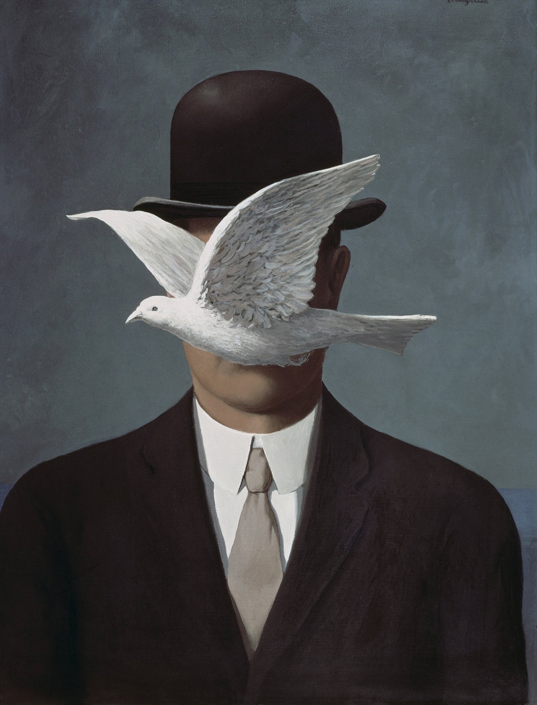 Fabric Panel Rene Magritte Bird Man Bowler Hat Fabric Face Mask