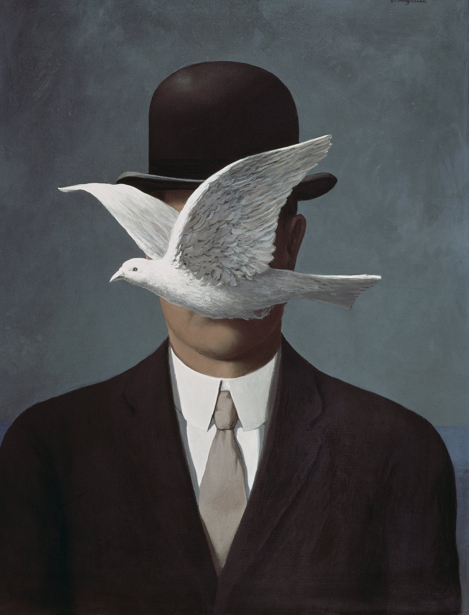 Fabric Panel Rene Magritte Bird Man Bowler Hat Fabric Face Mask