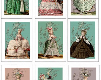 Fabric Panels x9 Marie Antoinette ATC Set of 9  Craft/ Quilting/ 100% Cotton/  Applique