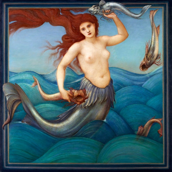 Fabric Panel; Mermaids, Seaside, Fairy tales, mythical creatures. Burn Jones Pre Raphaelite's Craft/ Quilting/ 100% Cotton/ Applique
