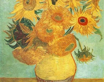 Sunflower FabricFabric Panels,Vincent Van Gogh, Quilt Blocks, Applique patches, Starry Starry Night Craft Fabric