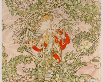 Fabric Panels Alphonse MUCHA  Fabric called Among the Flowers Design  Craft Quilting 100% Cotton Applique quilting