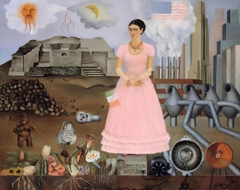Fabric Panel Portrait of Frida Kahlo  Self Portrait  Borderline fabric block  Craft Quilting 100% Cotton Applique