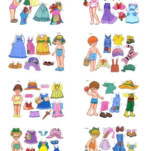 Fabric Panel/Vintage paper Dolls /Cute Dolls/ Set of 8 Panels /Altered Art/ Cards Craft/ Quilting/ 100% Cotton/ Applique