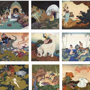 Fabric Panels set of  9 Edward Dulac Art Illustrations, Art Prints,100% Cotton Fabric