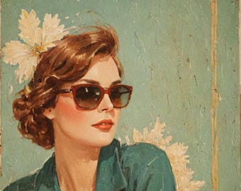 Fabric Panels   Vintage Lady with Glasses Fabric Portrait Quilting, 100% cotton, Applique patch, Craft fabric block