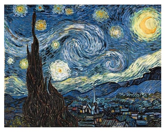 Sunflower FabricFabric Panels,Vincent Van Gogh, Quilt Blocks, Applique patches, Starry Starry Night Craft Fabric