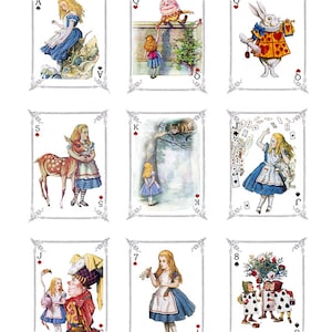 Stoffpanele Spielkarten, 9 Panele Alice im Wunderland, Vintage, Quilten, 100% Baumwolle, Applikation, Basteln
