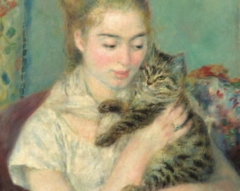 Fabric Panels; Girl with Cat  Renoir  Craft/ Quilting/ 100% Cotton/ Applique fabric Blocks