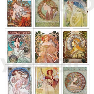 Fabric Panels,French Advertising,Alphonse MUCHA ,Art Fabric Set of 9  Craft/ Quilting/ 100% Cotton/ Applique