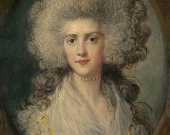 Fabric Panel  Portrait of Catherine Hawkins French  Marie Antoinette  Gainsborough  Blocks 100% cotton applique  quilting fabric .