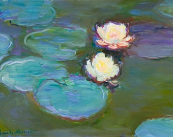 Painel de tecido com estampa de Claude Monet "Nenúfares". Bloco de tecido de Claude Monet com estampa de arte francesa. Tecido 100% algodão para patchwork e apliques.