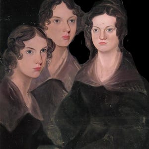 Puede incluir: Un retrato antiguo que presenta a tres mujeres con piel clara y cabello rizado oscuro. Visten ropa oscura con cuellos altos. La pintura tiene un fondo oscuro y las mujeres tienen expresiones serias.