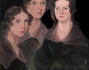 Fabric Panels Bronte Sisters  Vintage Fabric Portrait Quilting panel,  100% cotton, Applique patch, Craft fabric Quilt Block