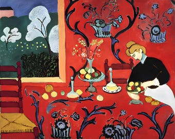 Fabric Panels; Henri Matisse Dessert Harmony in Red fabric  panel Quilting blocks 100% Cotton Applique patches