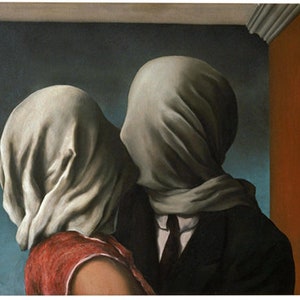 Fabric Panel;Rene Magritte The Lovers face mask fabric panel   Craft/ Quilting/ 100% Cotton/ Applique