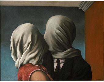 Fabric Panel;Rene Magritte The Lovers face mask fabric panel   Craft/ Quilting/ 100% Cotton/ Applique